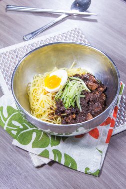  plate of noodles on table, closeup