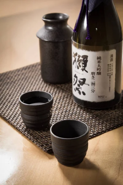 Image Warm Sake Wooden Table — Stockfoto