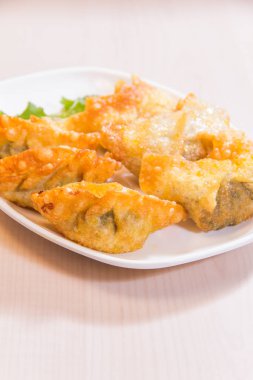 closeup of fried chinese dumplings 
