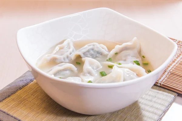 Closeup Chinese Dumplings Soup — 图库照片