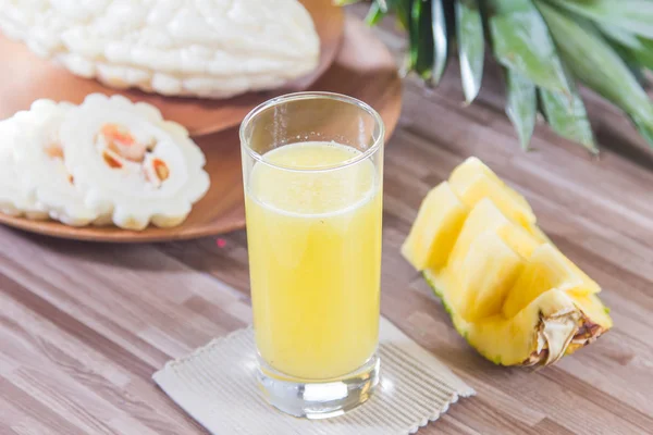 Closeup Pineapple Juice Wooden Table — Stock Photo, Image