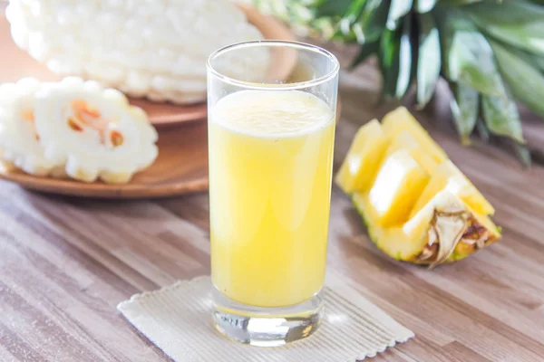 Closeup Pineapple Juice Wooden Table — Stock Photo, Image
