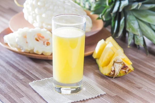 Fresh Pineapple Juice Wooden Table — Stock Photo, Image