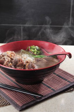 closeup of udon soup in the plate