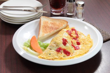 closeup of omelette on the plate 