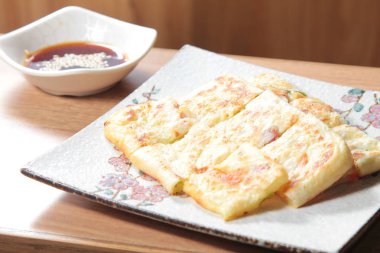 closeup of omelette on the plate 