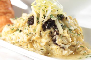 closeup of omelette on the plate 