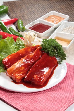 closeup of raw pork on plate 