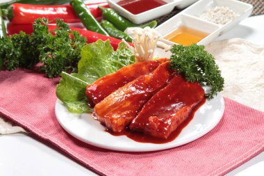 closeup of raw pork on plate 