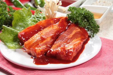 closeup of raw pork on plate 