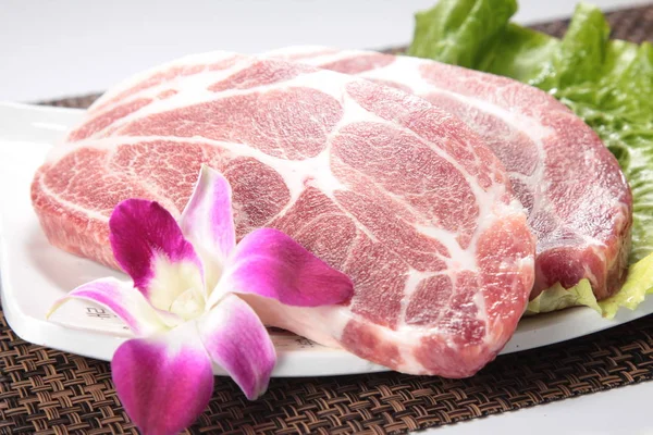 Closeup Raw Pork Plate — Stock fotografie