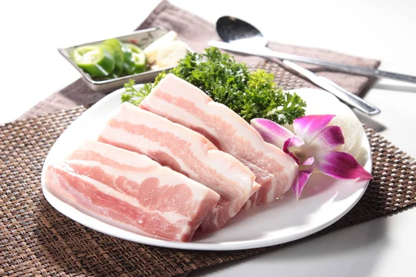 Closeup Raw Pork Plate — Stock fotografie