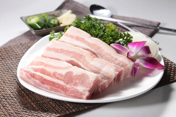 Closeup Raw Pork Plate — ストック写真