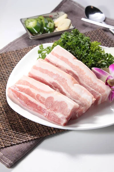 Closeup Raw Pork Plate — ストック写真