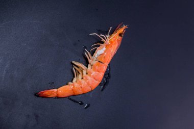 Lezzetli, siyah arka planda taze karides.