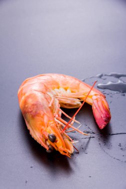 Lezzetli, siyah arka planda taze karides.