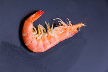 Lezzetli, siyah arka planda taze karides.