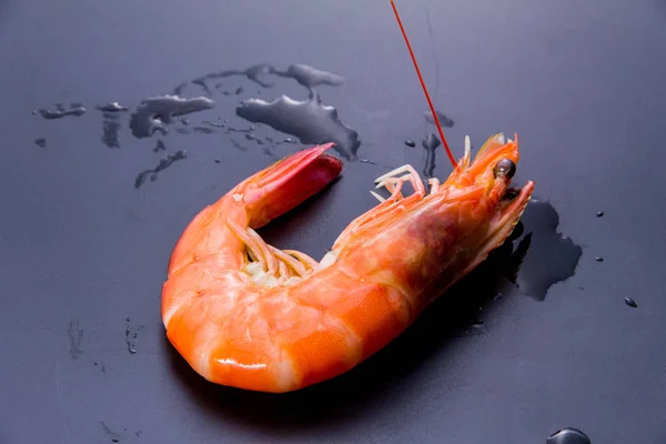 Tasty Fresh Shrimp Black Background — Foto Stock