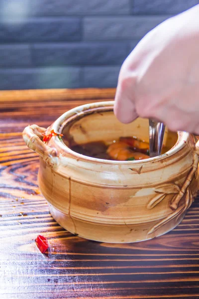 Hand Holding Bowl Red Hot Chili Pepper — Foto de Stock