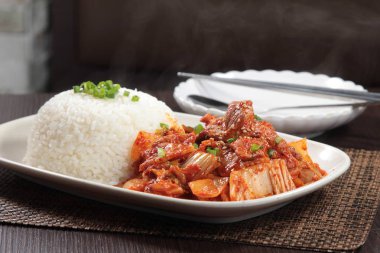 stir-fried pork with rice and vegetables-asian food style
