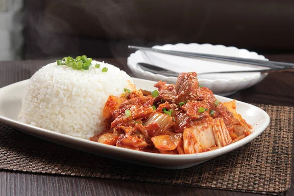 Revuelva Carne Cerdo Frita Con Arroz Verduras — Foto de Stock