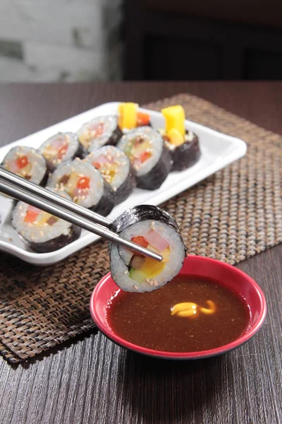 Cuisine Photo Sushi Rolls Background Close — Stok Foto