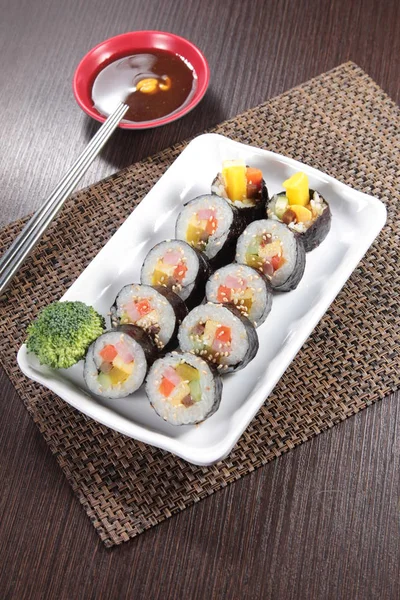 Cuisine Photo Sushi Rolls Background Close — Stok Foto