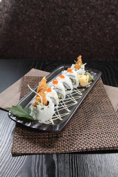 Bucătărie Fotografie Rulouri Sushi Fundal Închide — Fotografie, imagine de stoc