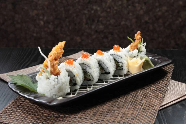Bucătărie Fotografie Rulouri Sushi Fundal Închide — Fotografie, imagine de stoc