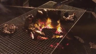 Izgarada ızgara kömür ızgarası ile çeşitli etleri kızartıyorum.