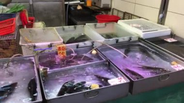 Tai Po Bölgesi, Hong Kong, 26 Ekim 2017 'de insanlar pazardan taze balık alıyor.