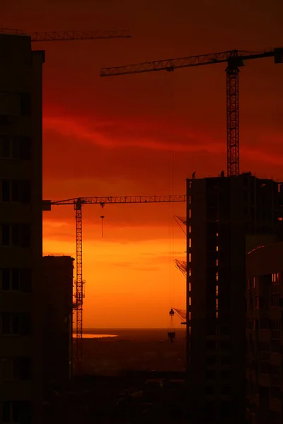 Processo Construção Pôr Sol — Fotografia de Stock