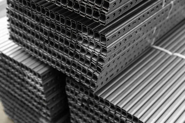 high quality Galvanized steel profile or Aluminum and chrome stainless profiles in stack waiting for shipment