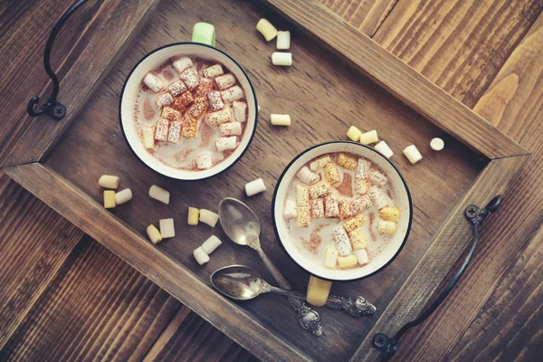 Two cups with hot chocolate — Stock Photo, Image