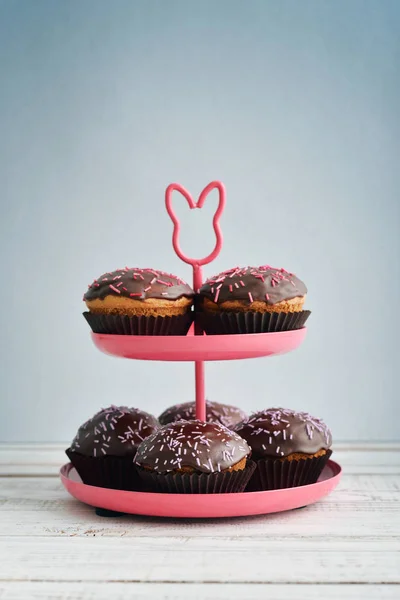 Urządzone cupcakes na tacy — Zdjęcie stockowe
