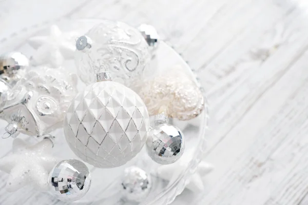 White vintage christmas balls — Stock Photo, Image