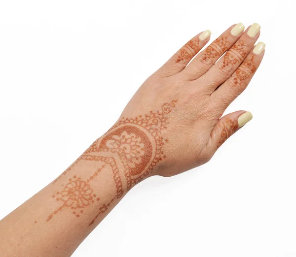 Mano donna con henné mehendi — Foto Stock