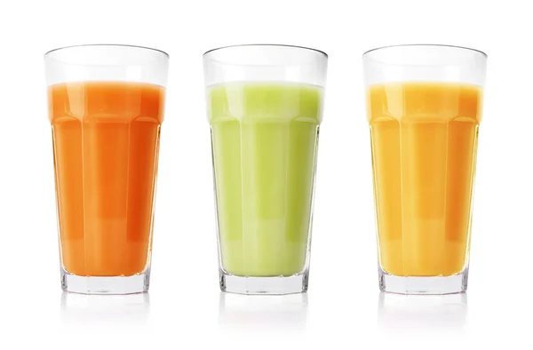 Green, orange and yellow smoothies — Stock Photo, Image