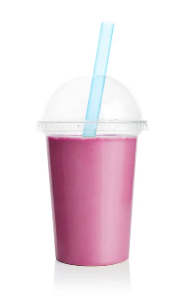 Violet smoothie in plastic transparent cup — Stock Photo, Image