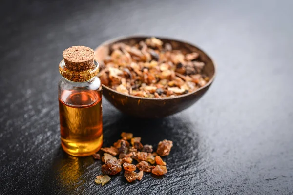 A bottle of myrrh essential oil — Stock Photo, Image