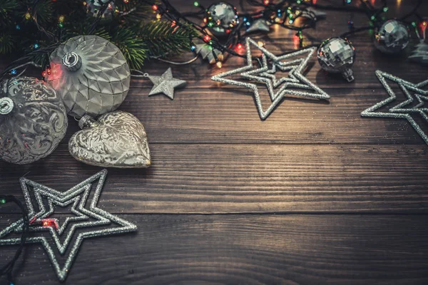 Christmas decorations with christmas lights — Stock Photo, Image
