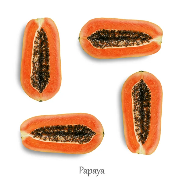 Helft Van Rijpe Papaya Geïsoleerd Witte Achtergrond Bovenaanzicht — Stockfoto