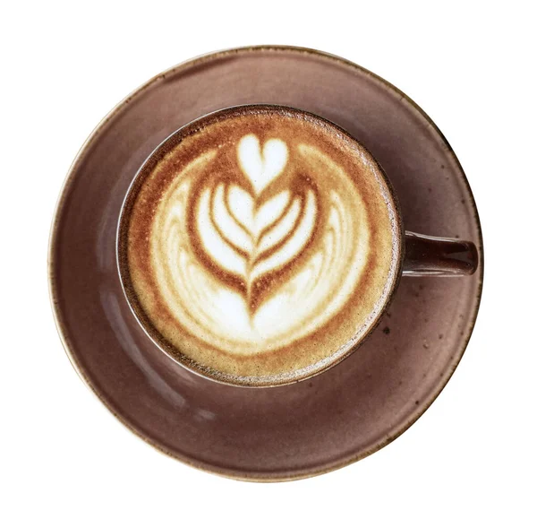 Een Kopje Koffie Met Latte Kunst Top Geïsoleerd Wit Bovenaanzicht — Stockfoto