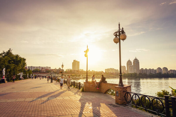 Dnieper quay, Obolon district, Kiev, the capital of Ukraine in t