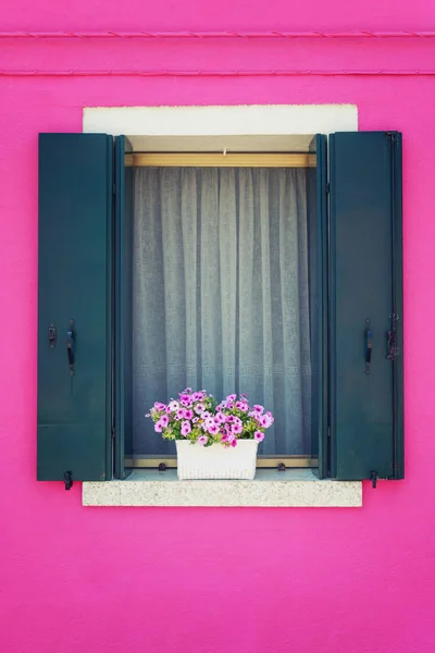 Мальовничі вікна з віконницями рожевого будинку на знаменитому Стокове Зображення
