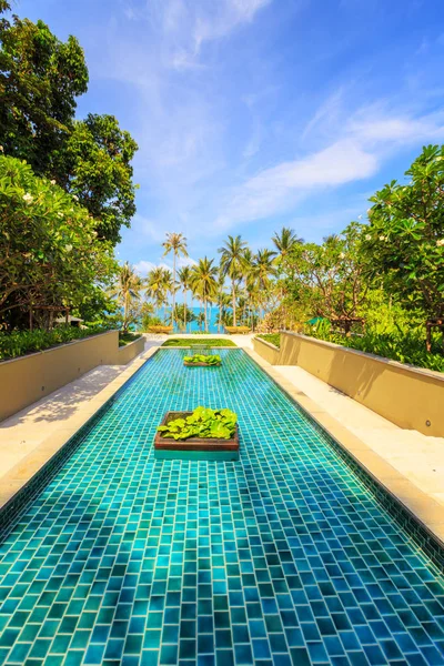 Larga piscina de lujo un complejo tropical - fondos de vacaciones — Foto de Stock