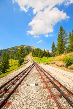 Demiryolu yol dağ kadar suny günde Avusturya Alpleri'nde tren. Vert