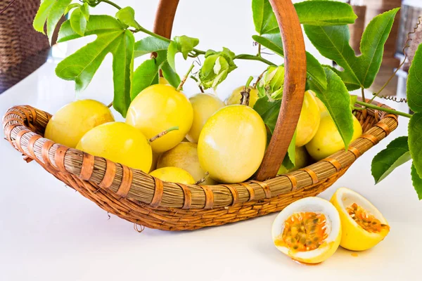 Passion fruit basket on white background — Stock Photo, Image