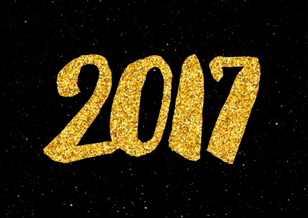 Nytt år 2017 gratulationskort med guld glittrande — Stock vektor