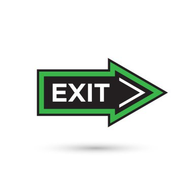 Düz stil ok şekli çıkış işareti üzerinde beyaz izole